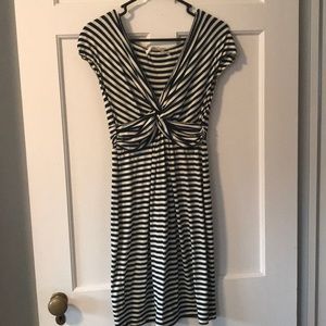 Navy and ivory striped dress